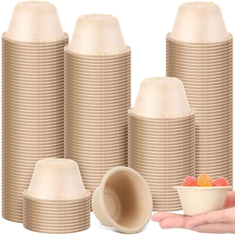 Sieral 2 oz Natural Bagasse Fiber Cups Disposable Food Sugarcane Small Sample Portion Biodegradable Compostable Tasting Cups Souffle Condiment Sauce Ice Cream Dishes for Party500 Packs